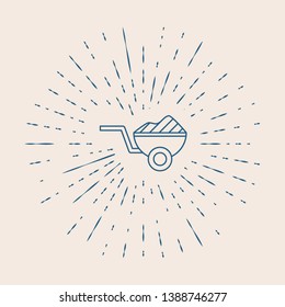 Vintage illustration with sun rays Construction wheelbarrow vector icon