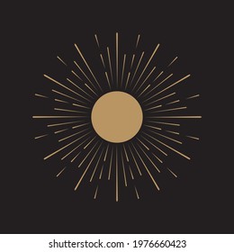 Vintage illustration of the sun. Rays. Design Element. Vector on black background