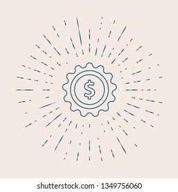 Vintage illustration with sun rays Dollar badge, business medal glyph icon