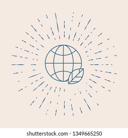 Vintage illustration with sun rays Eco planet icon, mockup save planet logo