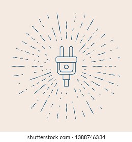 Vintage illustration with sun rays Electric plug logo graphic design