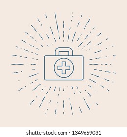 Vintage illustration with sun rays First aid kit icon. Health, help and medical diagnostics concept.
