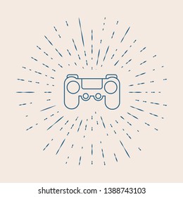 Vintage illustration with sun rays Game joystick icon, game symbol.