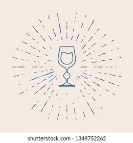 Vintage illustration with sun rays Glass of wine icon. Alcohol concept