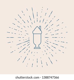 Vintage illustration with sun rays Glass of coffee cocktail