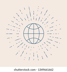 Vintage illustration with sun rays Globe icon vector. Planet illustration