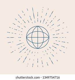 Vintage illustration with sun rays Globe vector icons, planet Earth
