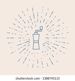 Vintage illustration with sun rays Grinder icon vector. Coffee time
