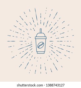 Vintage illustration with sun rays Ice coffee vector illustration. Cold brew