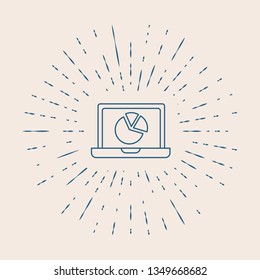 Vintage illustration with sun rays Laptop with infographic elements. Business success concept.