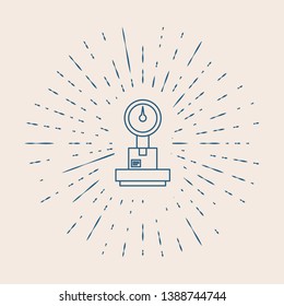 Vintage illustration with sun rays Libra, scale line icon. Price comparison symbol, logo illustration