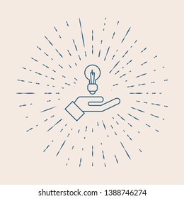Vintage illustration with sun rays Light Bulb icon. Lighting Electric lamp. Electricity, shine.