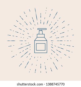 Vintage illustration with sun rays Liquid cream soap line icon. Cosmetic symbol