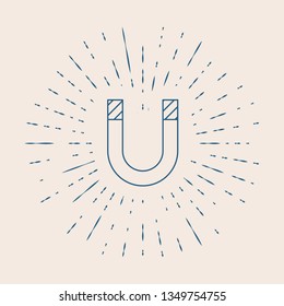 Vintage illustration with sun rays Magnet icon. Horseshoe magnet, magnetism, magnetize, attraction.