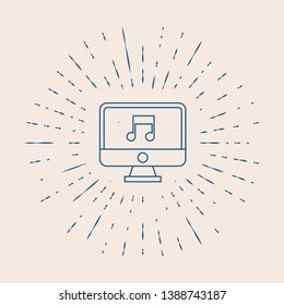 Vintage illustration with sun rays Music computer icon