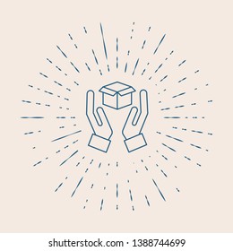 Vintage illustration with sun rays Parcel storage icon.