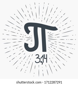 Vintage illustration with sun rays and pi sign.