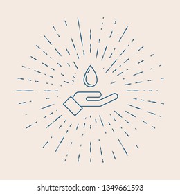 Vintage illustration with sun rays Save water, save earth icon, environment protection campaign concept.