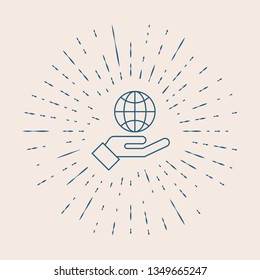 Vintage illustration with sun rays Save earth icon design. Save globe logo