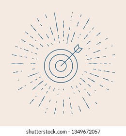 Vintage illustration with sun rays Target vector icon. Dartboard illustration