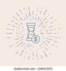 Vintage illustration with sun rays Time is money concept, clock and coin, long term financial investment