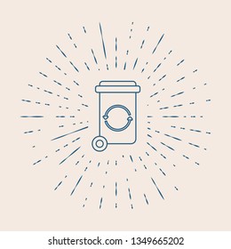 Vintage illustration with sun rays Trash bin garbage vector icon