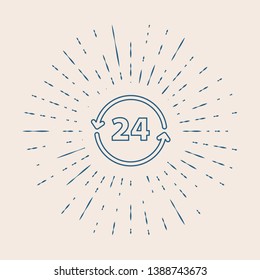 Vintage illustration with sun rays Twenty four hour icon. Time symbol