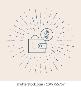 Vintage illustration with sun rays Wallet with dollars icon