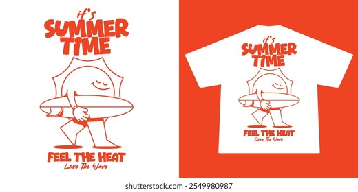 vintage illustration of sun and surf. Can be used as Sticker, posters, prints. Retro cartoon style. Vector illustration