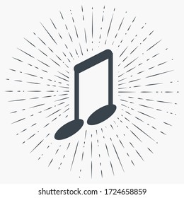 Vintage illustration with sunbeams and musical note, sunburst