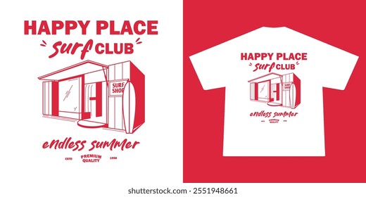 vintage illustration of surf club. Can be used as Sticker, posters, prints. Retro cartoon style. Vector illustration