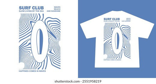 vintage illustration of surf club. Can be used as Sticker, posters, prints. Retro cartoon style. Vector illustration