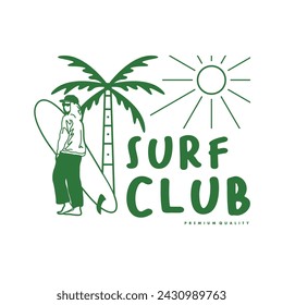 Vintage illustration of surf club, surfing, vector t shirt design, vector graphic, typographic poster or tshirts street wear and Urban style