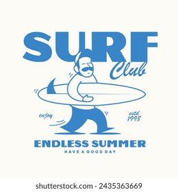 Vintage illustration of surf club, surfing, vector t shirt design, vector graphic, typographic poster or tshirts street wear and Urban style