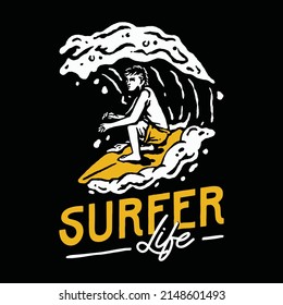 a vintage illustration of a surfer