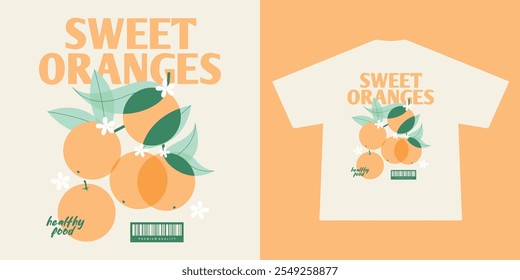 ilustração vintage de laranja doce. Pode ser usado como adesivo, cartazes, impressões. Estilo de desenho animado retrô. Ilustração vetorial