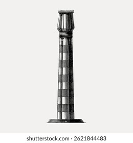 Ilustração vintage de uma coluna alta e ornamentada. A coluna apresenta detalhes intrincados e um design clássico, apresentando elementos arquitetônicos históricos. Vetor de ilustração vintage.