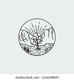 Vintage illustration of thin line desert. Vector graphic design logo, print, label, badge, sticker, emblem, sign, identity.