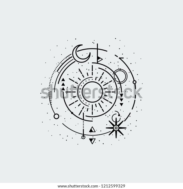 Download Vintage Illustration Thin Line Sun Sacred Stock Vector Royalty Free 1212599329