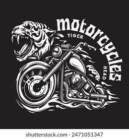 Vintage illustration of a tiger motorbike symbol for labels, logos, patches and clothing designs