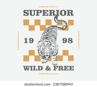 Vintage illustration of tiger vector t shirt design, vector graphic, typographic poster or tshirts street wear and Urban style