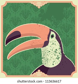 Vintage illustration with toucan. Vector illustration.