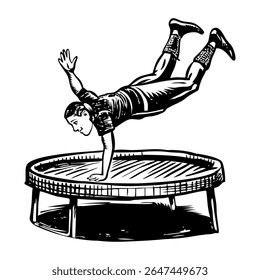 Vintage illustration of trampoline acrobat performance