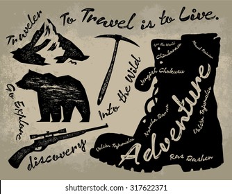 Vintage Illustration With Travel Quote On Boot Silhouette