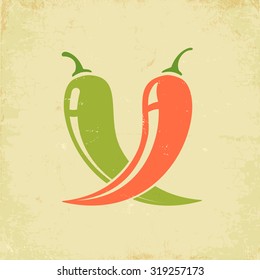 Vintage illustration of two chili peppers