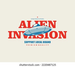 Vintage illustration of ufo t shirt design, vector graphic, typographic poster or tshirts street wear and Urban style