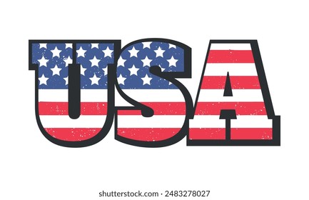 Ilustración de Antiguas de Estados Unidos. Tipografía de Vector de Estados Unidos con bandera estadounidense.