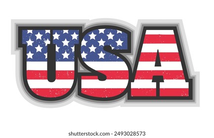 Ilustración de Antiguas de Estados Unidos. Tipografía de Vector de Estados Unidos con bandera estadounidense.