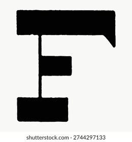 Vintage illustration vector of a bold, stylized letter 'F' in black with a textured, classic design on a light background, evoking a retro aesthetic.