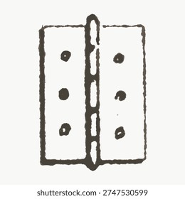 Vintage illustration vector of a door hinge, sketched in a rustic style. The monochrome design gives it an antique, handcrafted appearance.